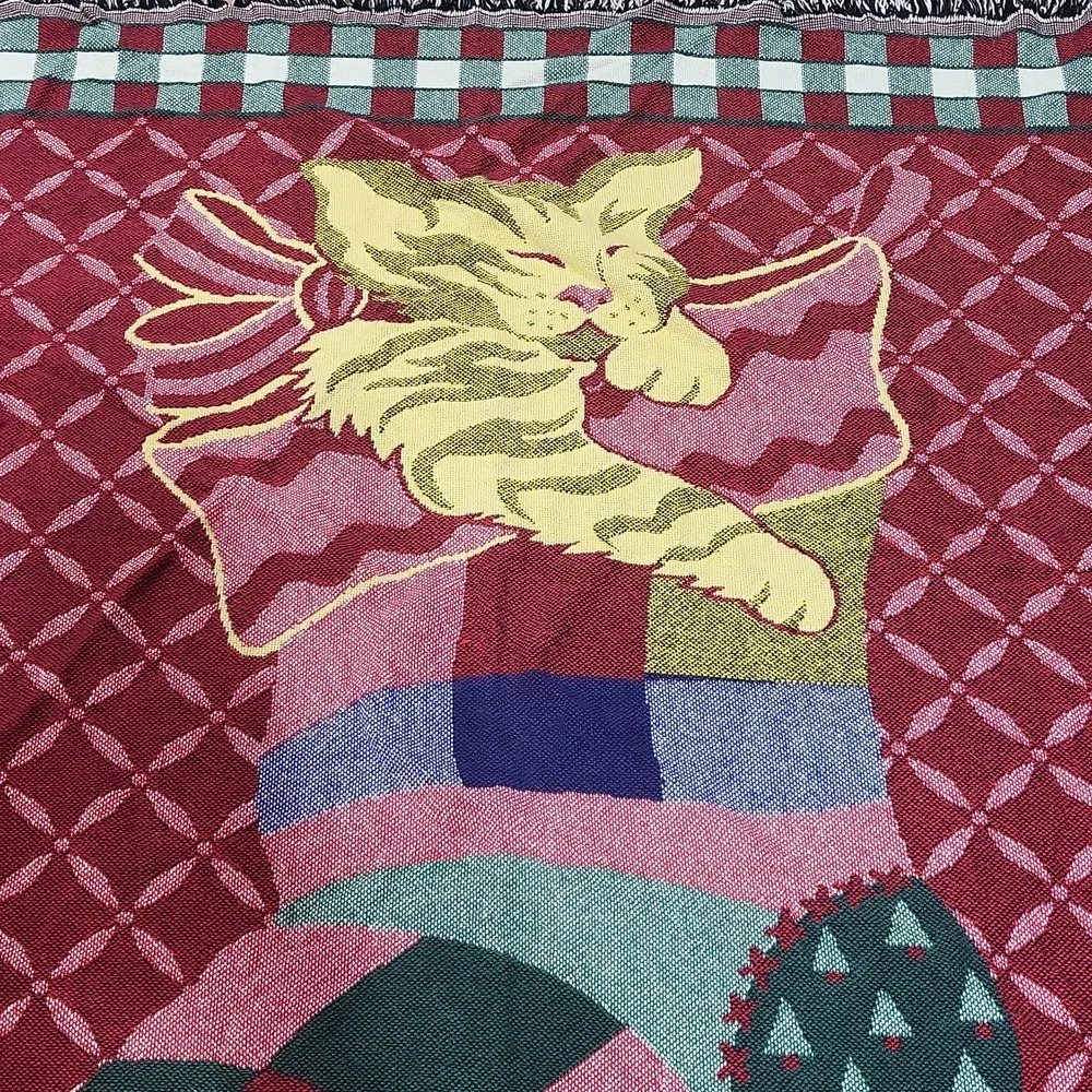 NOT A CREATURE WAS STIRRING Cat in Christmas Stocking Woven Blanket Throw